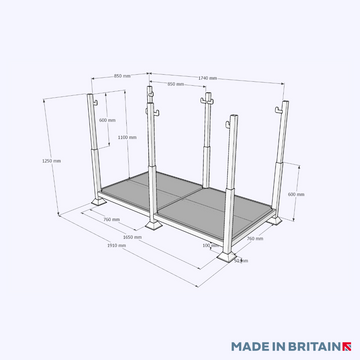 Double bulk bag holder measuring 1250h x 1910w x 850d